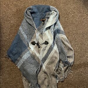Plaid Hooded Poncho with Toggle Closure